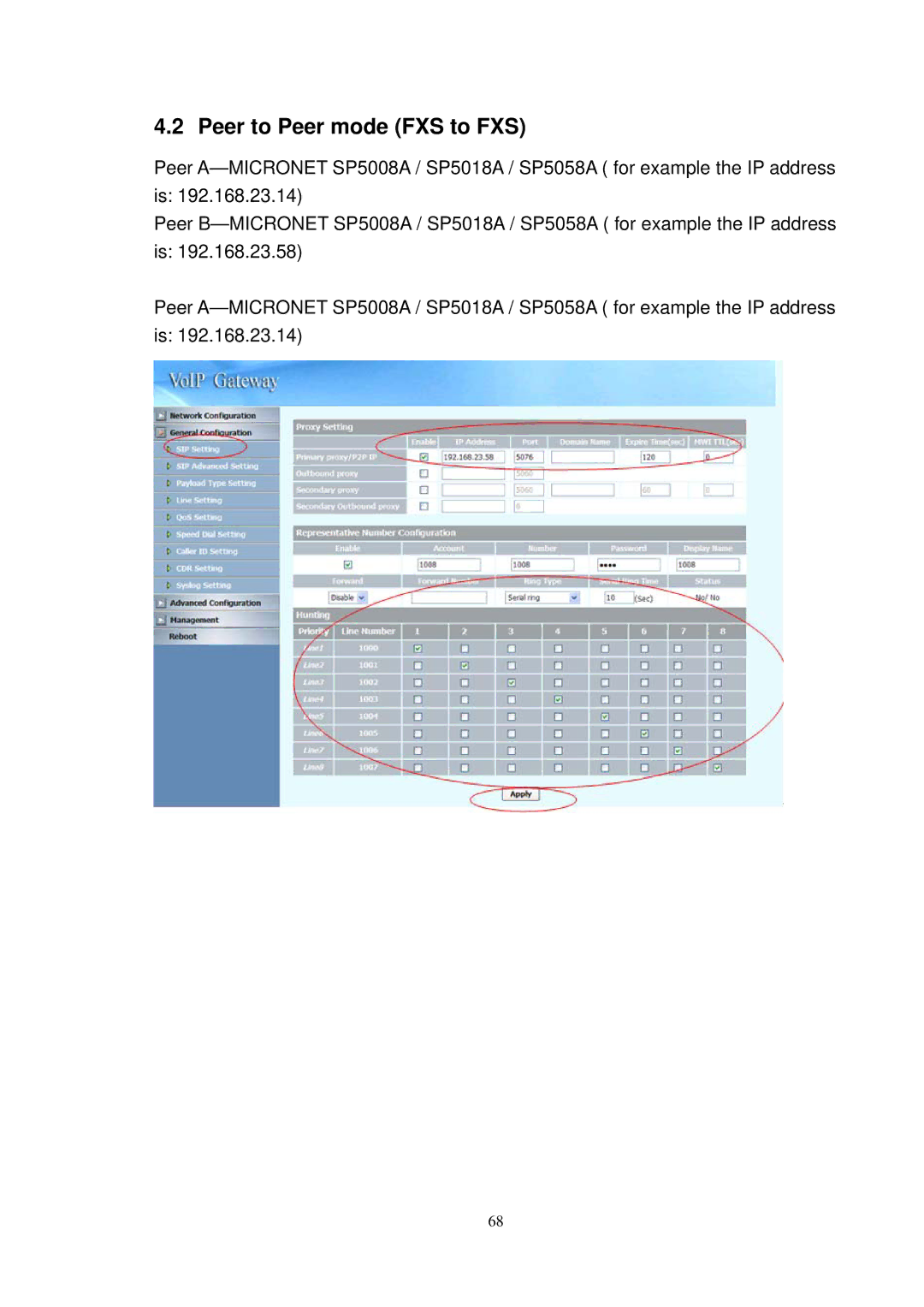 NEC SP5008A user manual Peer to Peer mode FXS to FXS 