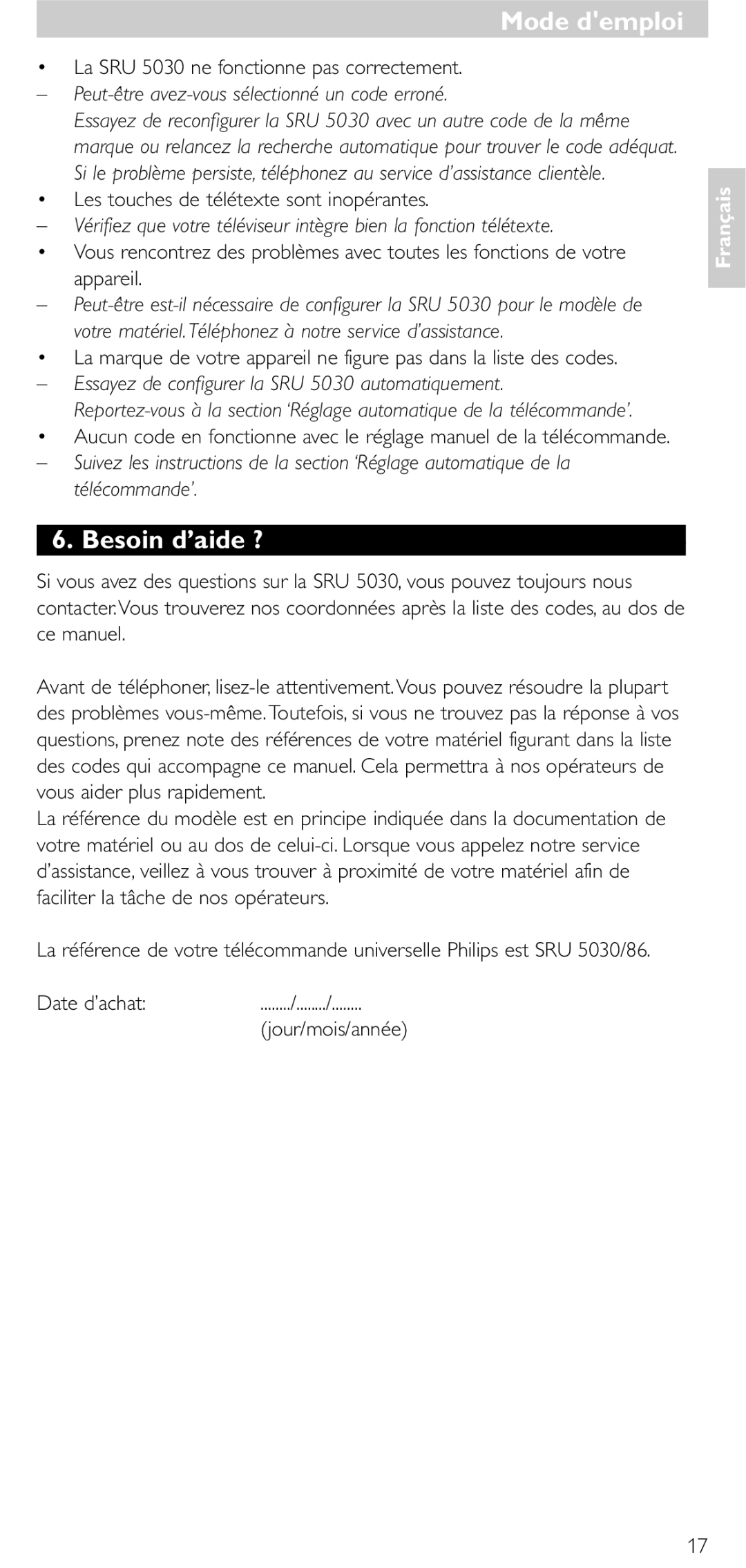 NEC SRU 5030/86 manual Besoin d’aide ?, Peut-être avez-vous sélectionné un code erroné 