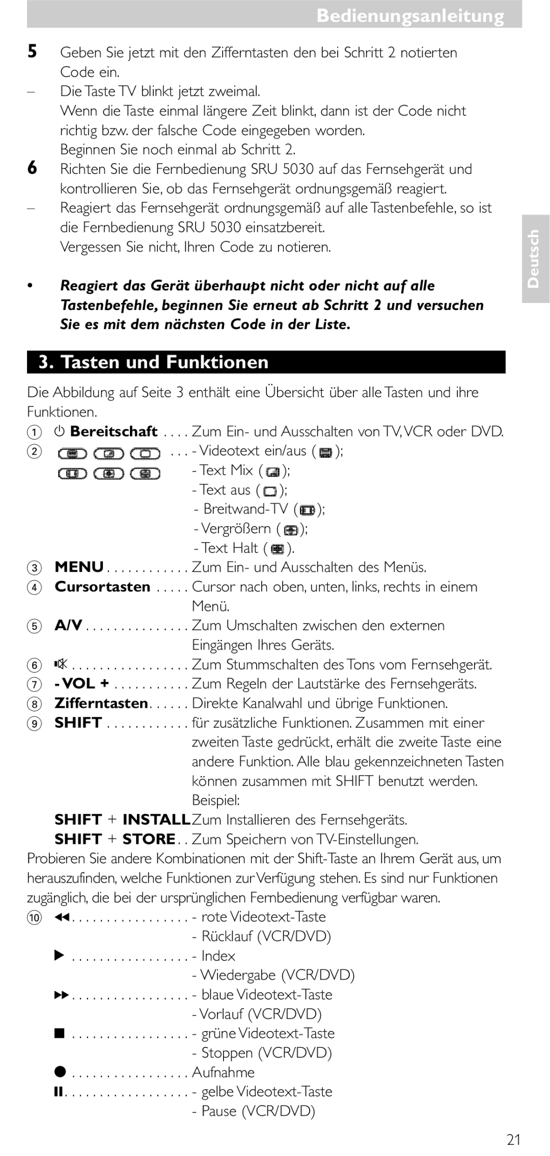 NEC SRU 5030/86 manual Tasten und Funktionen 