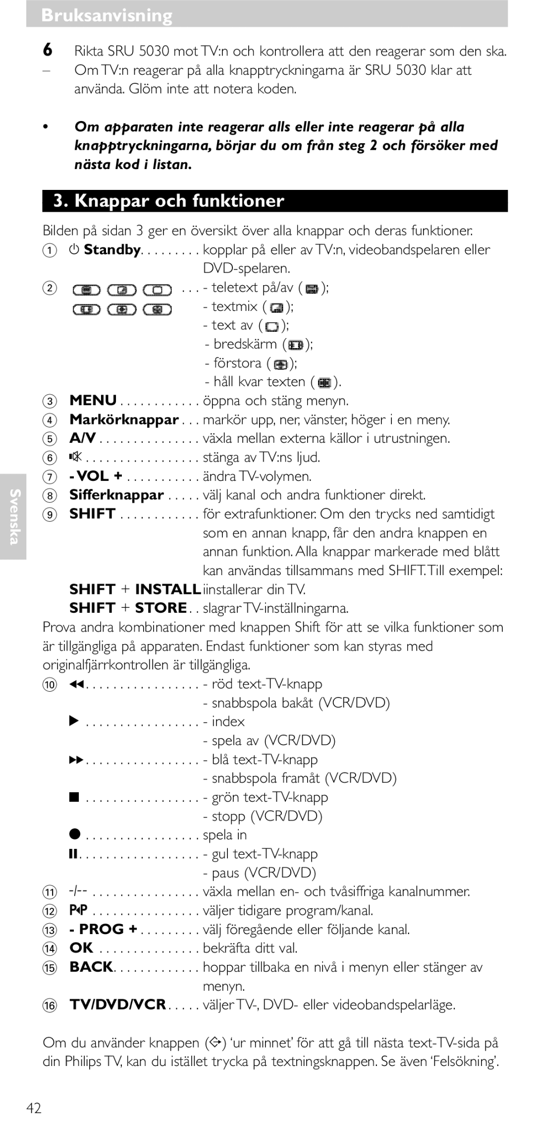 NEC SRU 5030/86 manual Knappar och funktioner 