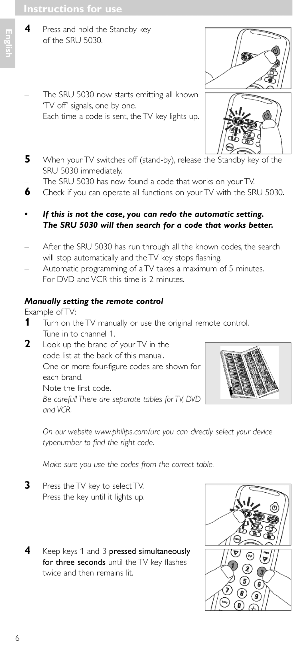 NEC SRU 5030/86 manual Manually setting the remote control, One or more four-figure codes are shown for each brand 