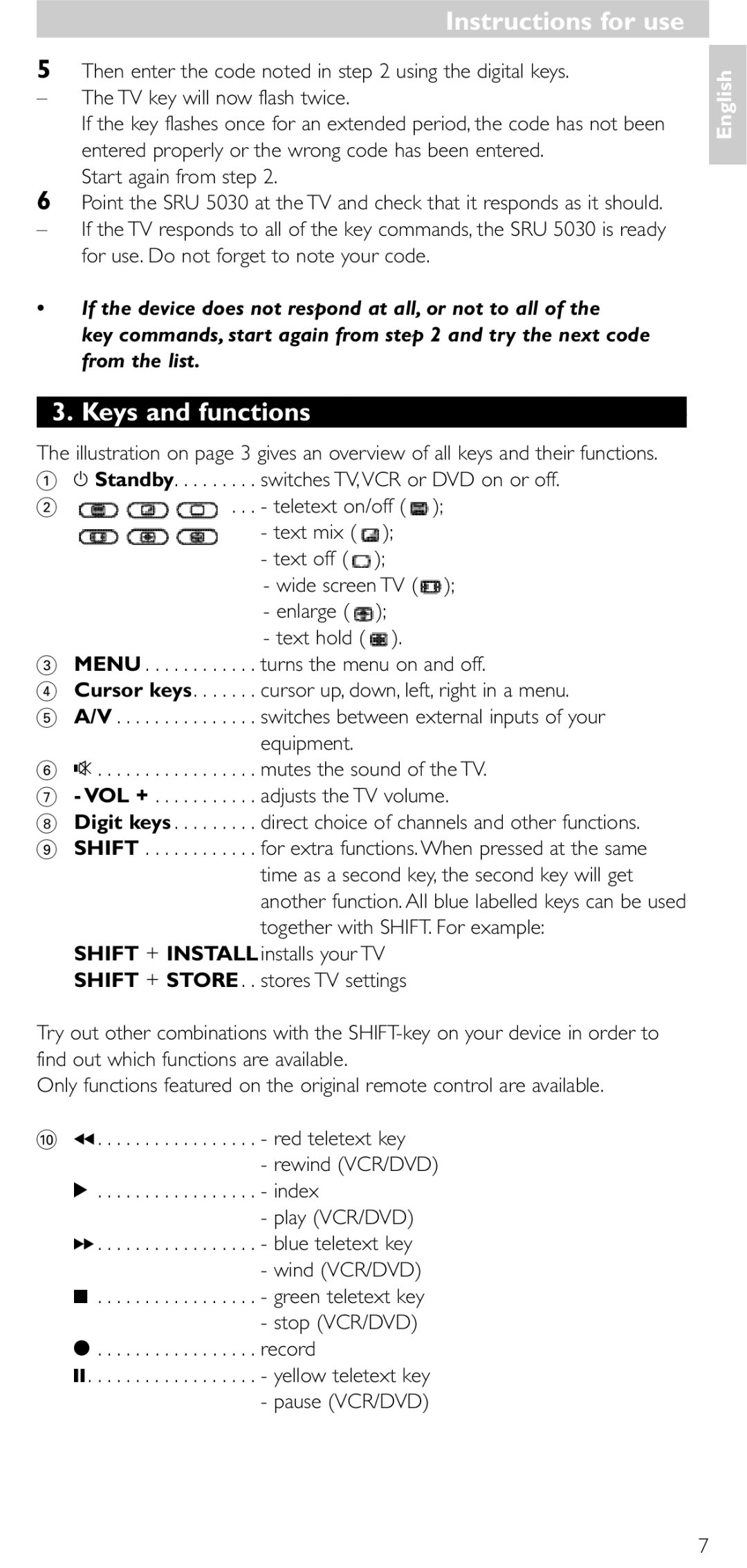 NEC SRU 5030/86 manual Keys and functions 