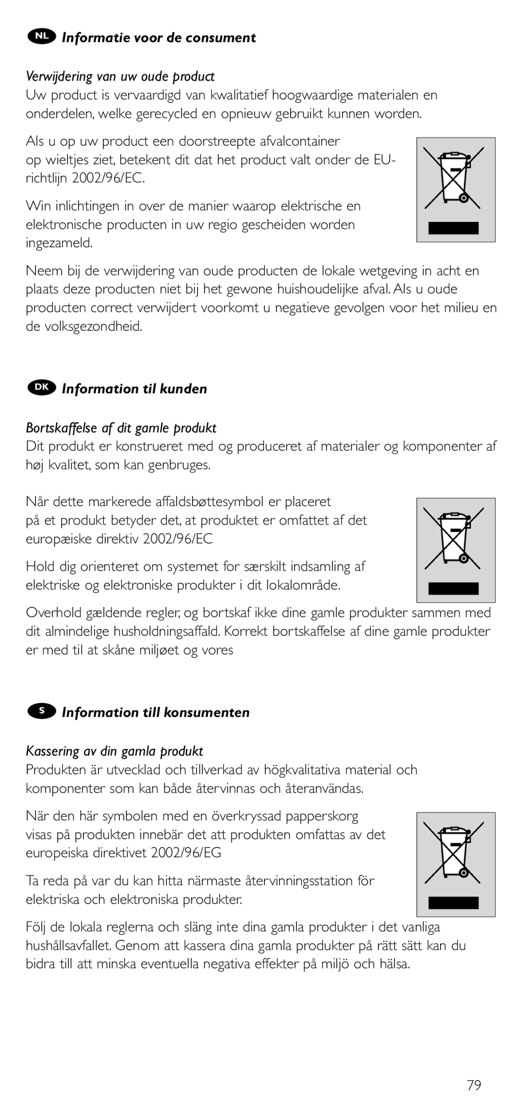 NEC SRU 5030/86 manual NL Informatie voor de consument, DK Information til kunden, Information till konsumenten 