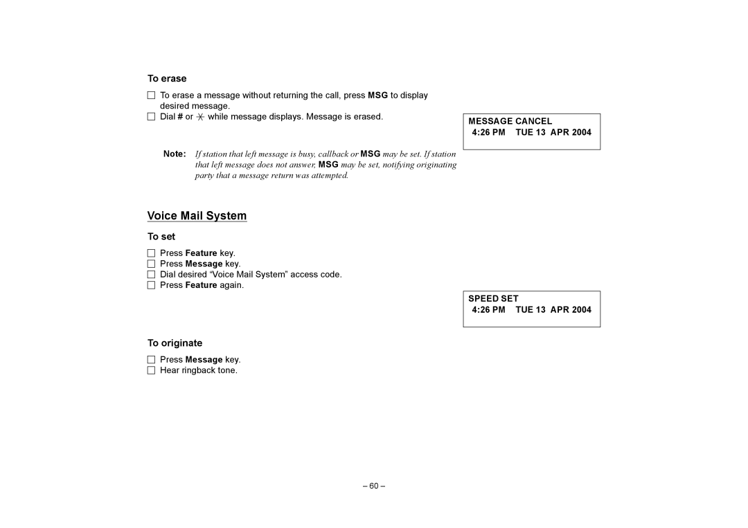 NEC SV7000 manual Voice Mail System, To erase, Message Cancel 