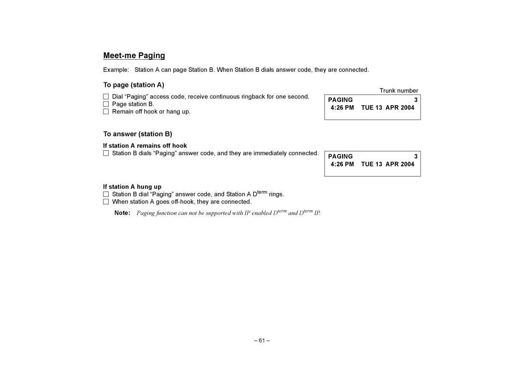 NEC SV7000 manual Meet-me Paging, To page station a, To answer station B 