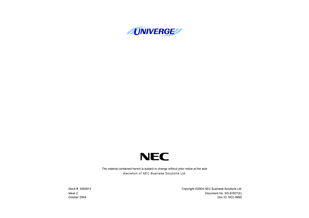 NEC SV7000 manual 