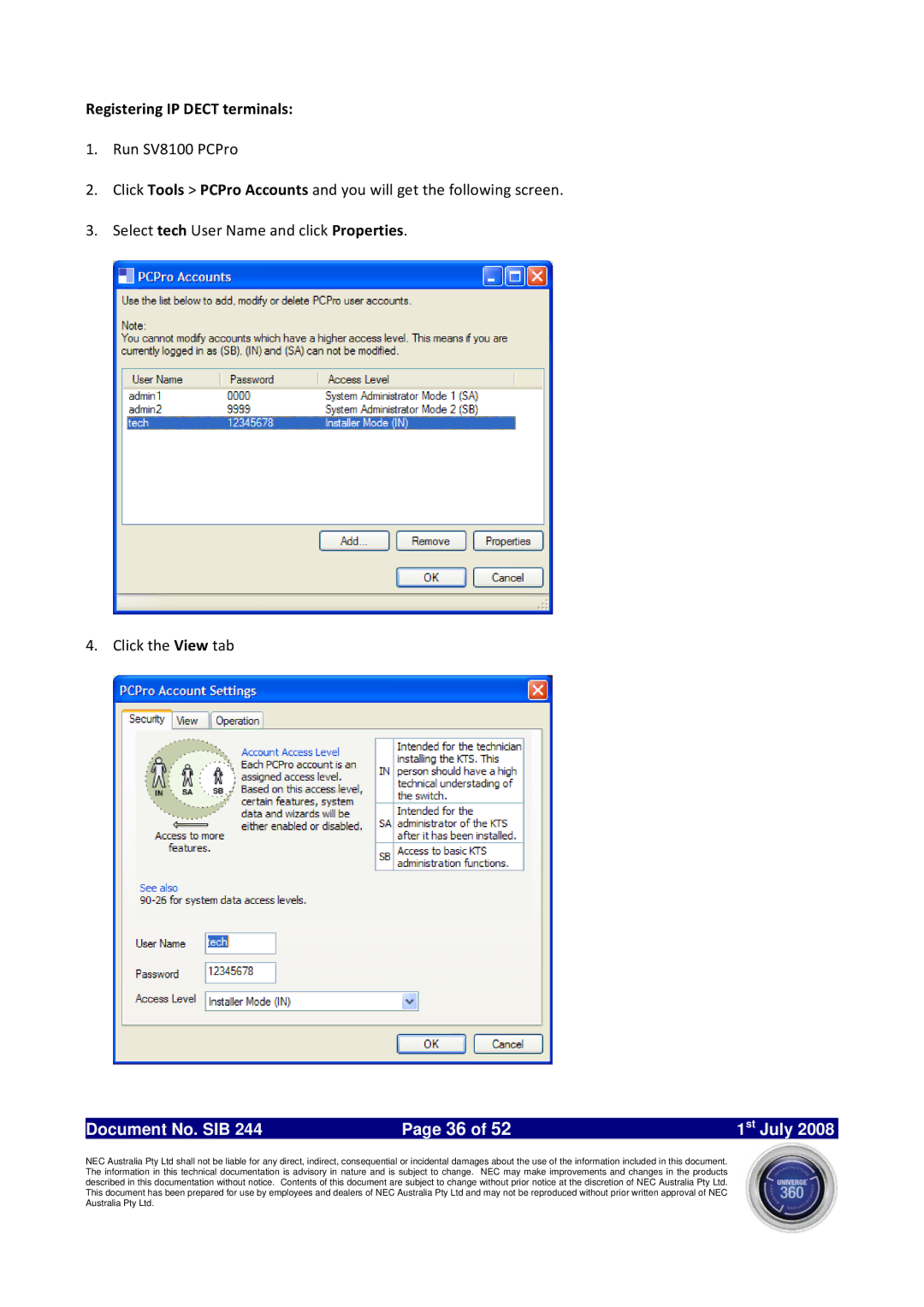 NEC SV8100 specifications Registering IP Dect terminals 