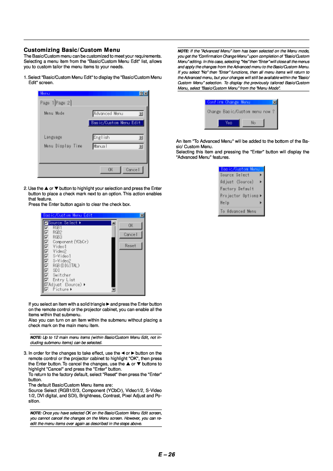 NEC SX4000 user manual Customizing Basic/Custom Menu 