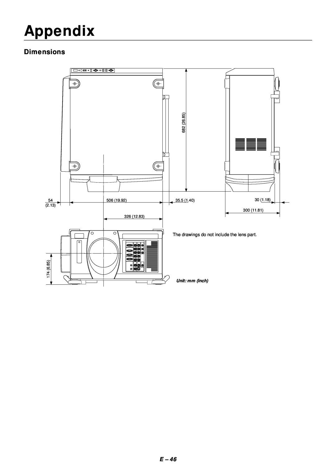 NEC SX4000 user manual Appendix, Dimensions, 35.5, 2.13 