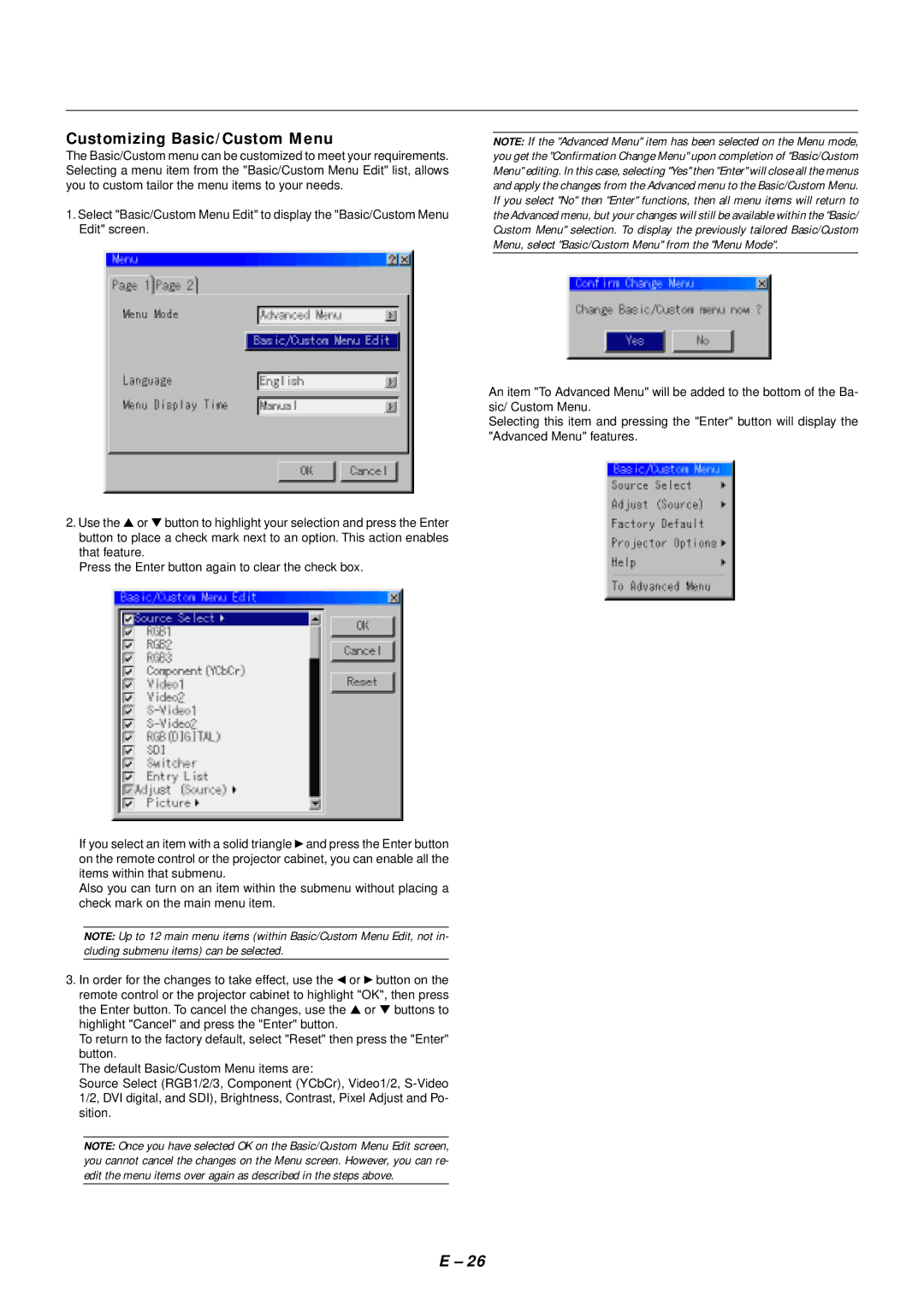 NEC SX4000 user manual Customizing Basic/Custom Menu 