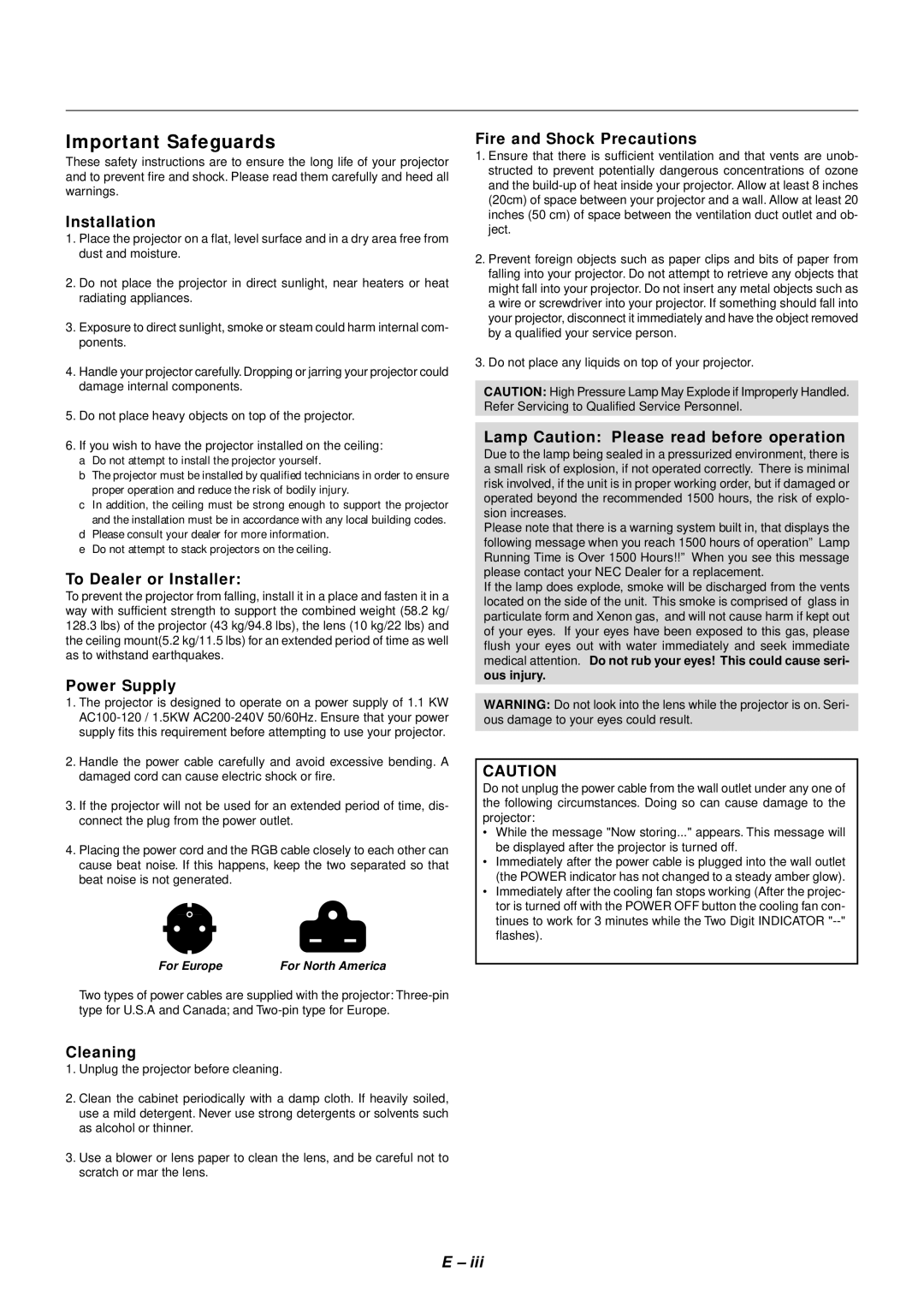 NEC SX4000 user manual Important Safeguards 