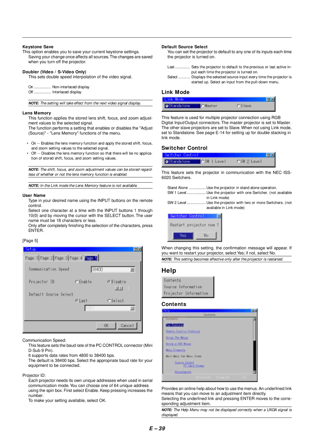 NEC SX4000 user manual Help, Switcher Control, Contents 