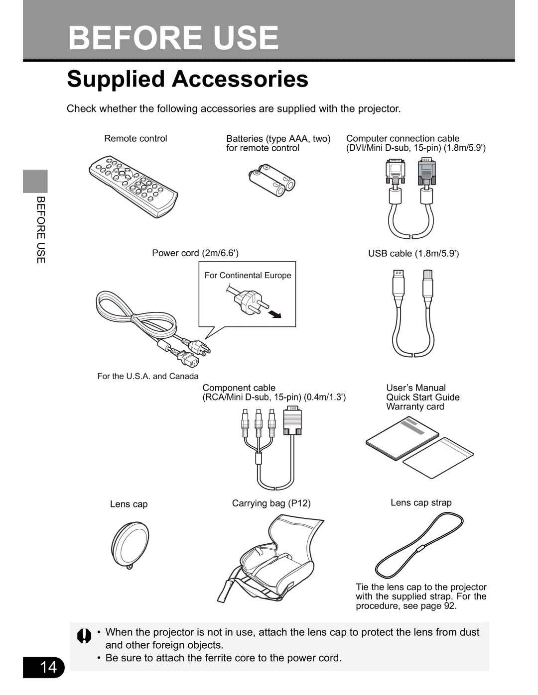 NEC SX50 user manual Before USE, Supplied Accessories 