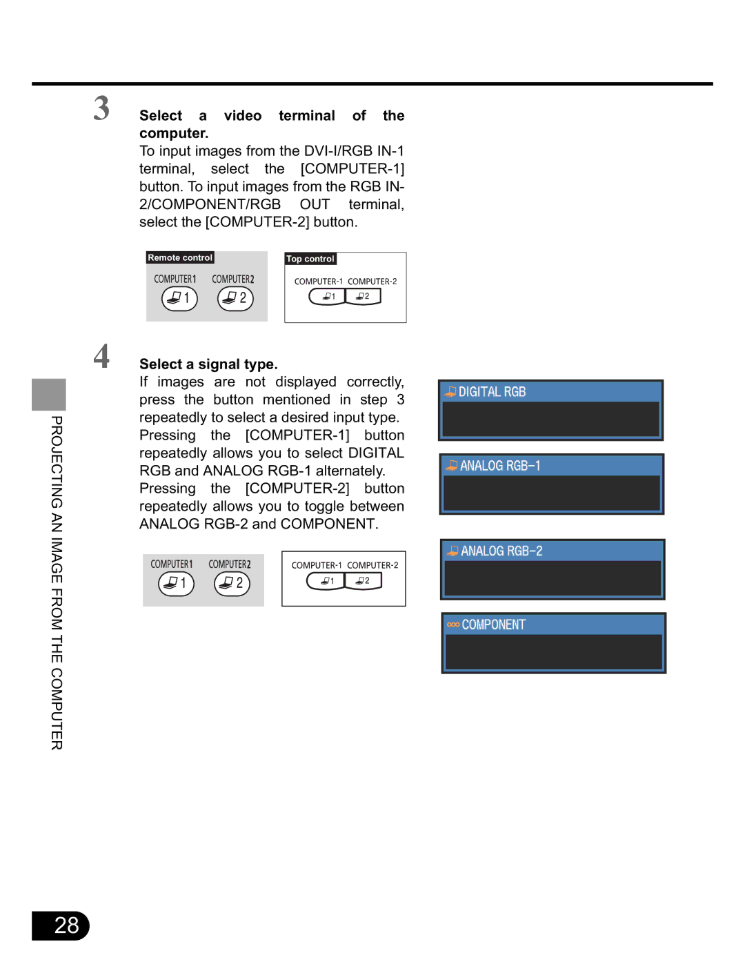 NEC SX50 user manual Select a video terminal of the computer, Select a signal type 