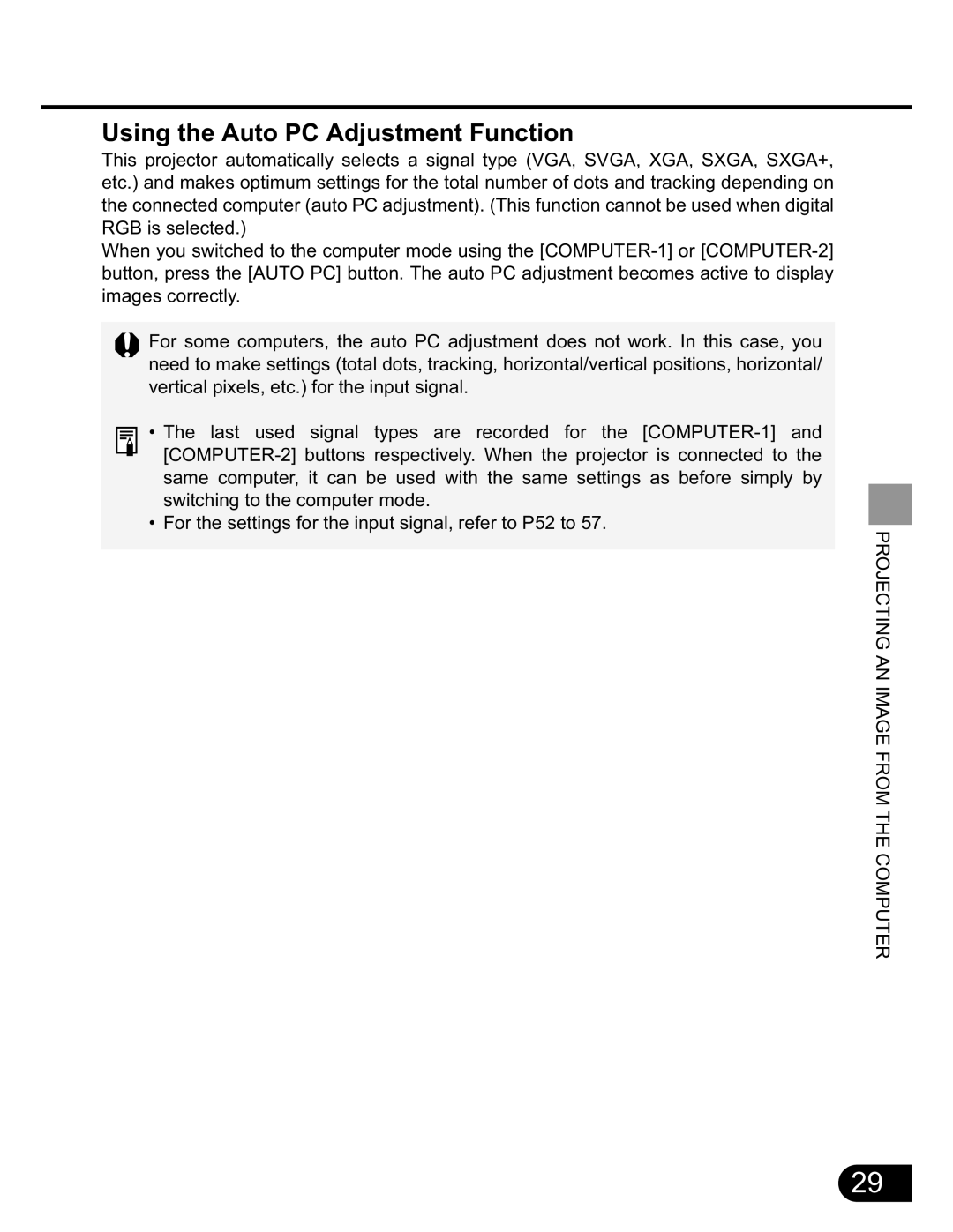 NEC SX50 user manual Using the Auto PC Adjustment Function 