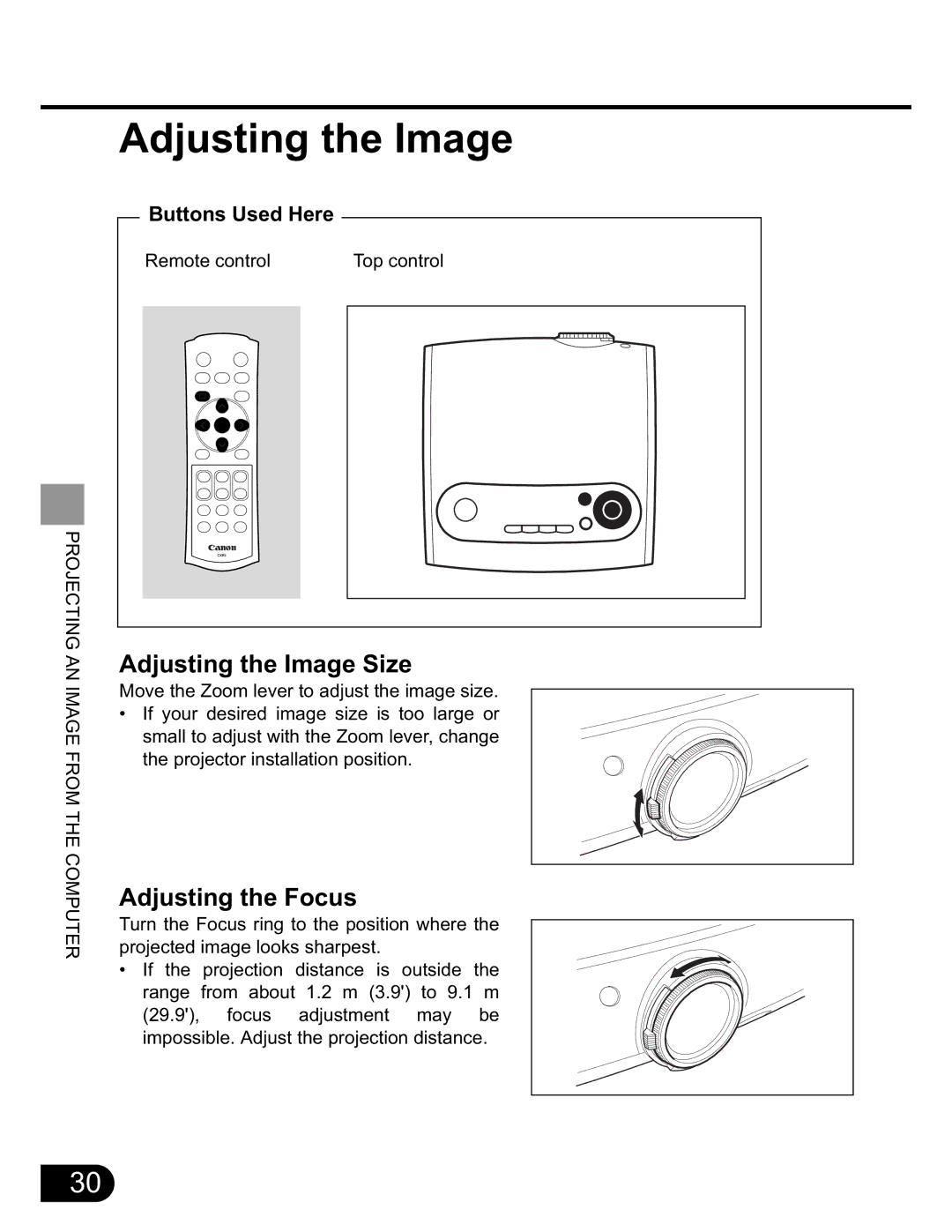 NEC SX50 user manual Adjusting the Image Size, Adjusting the Focus 