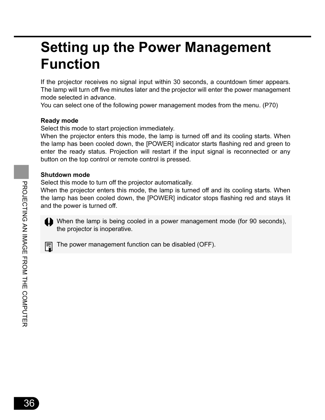 NEC SX50 user manual Setting up the Power Management Function, Ready mode, Shutdown mode 