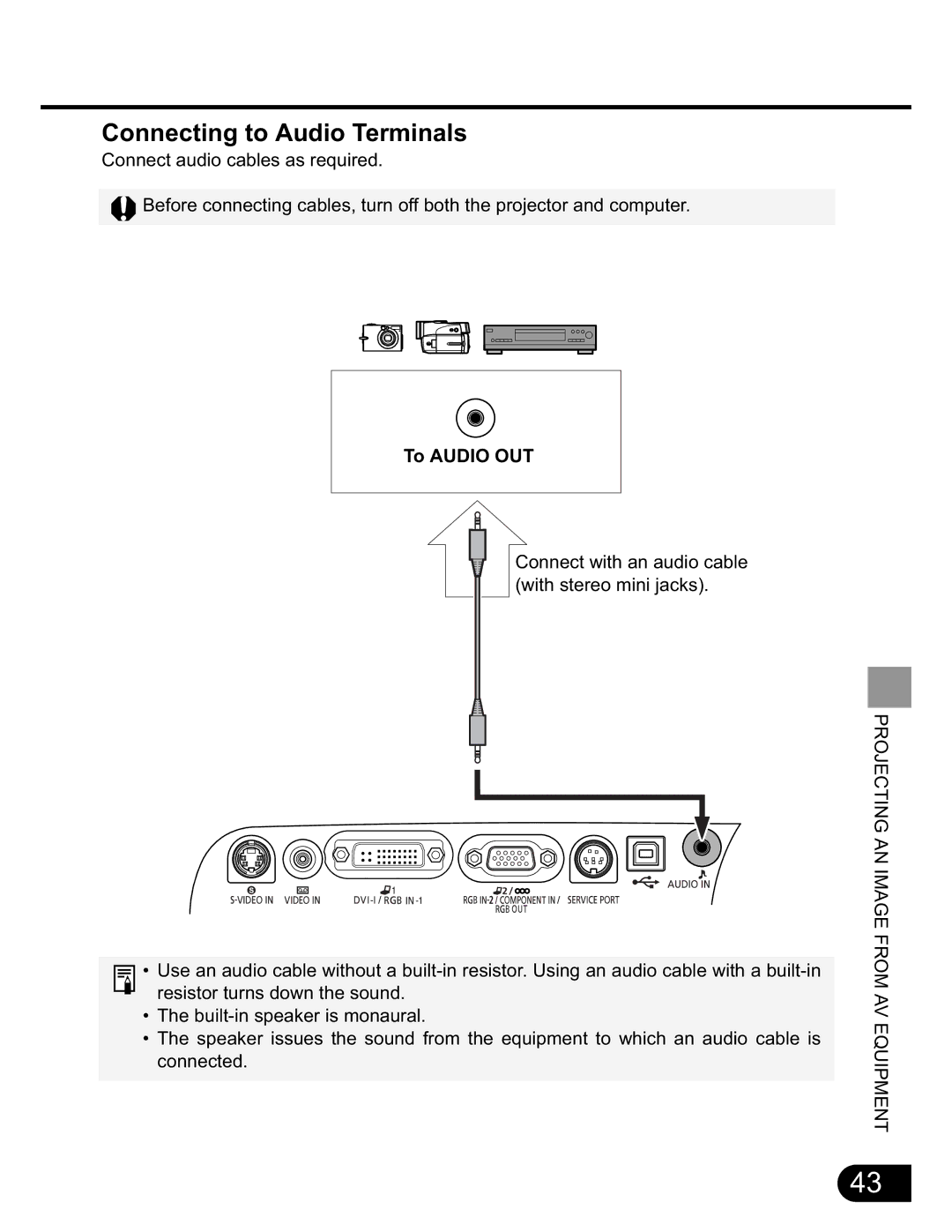 NEC SX50 user manual Connecting to Audio Terminals, To Audio OUT 