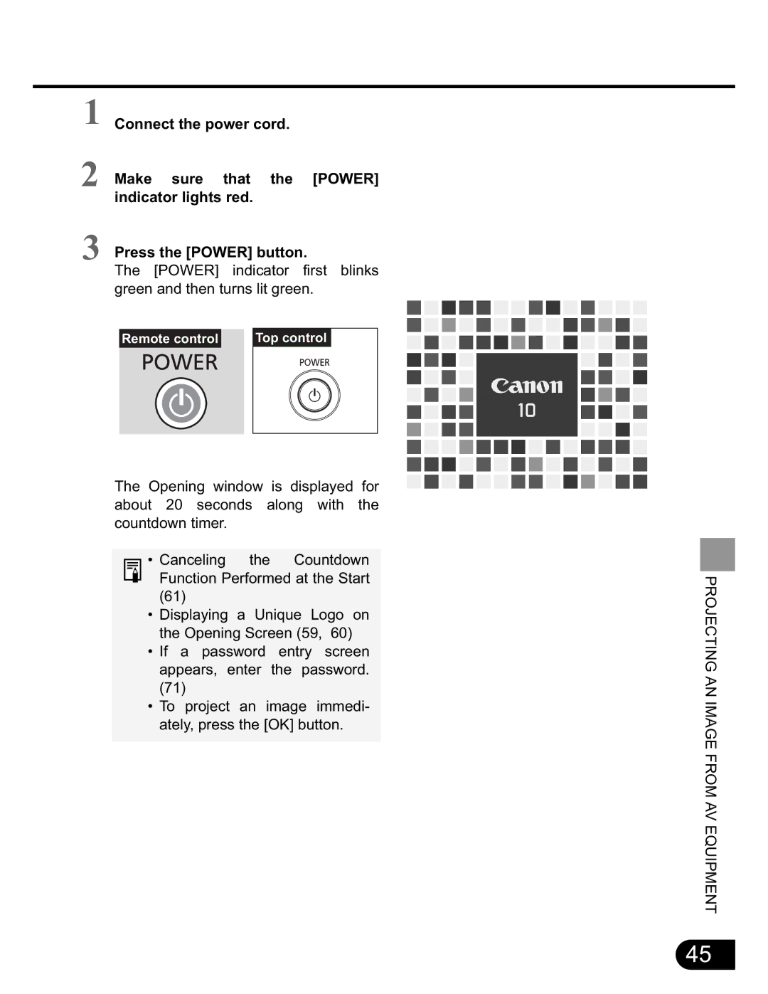 NEC SX50 user manual Power indicator first blinks green and then turns lit green 