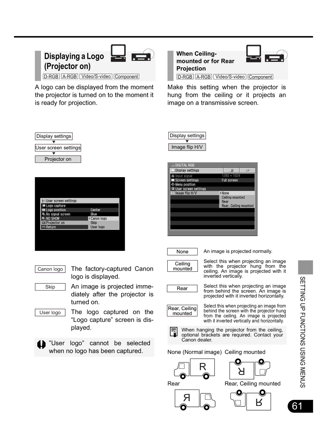 NEC SX50 user manual Displaying a Logo Projector on 