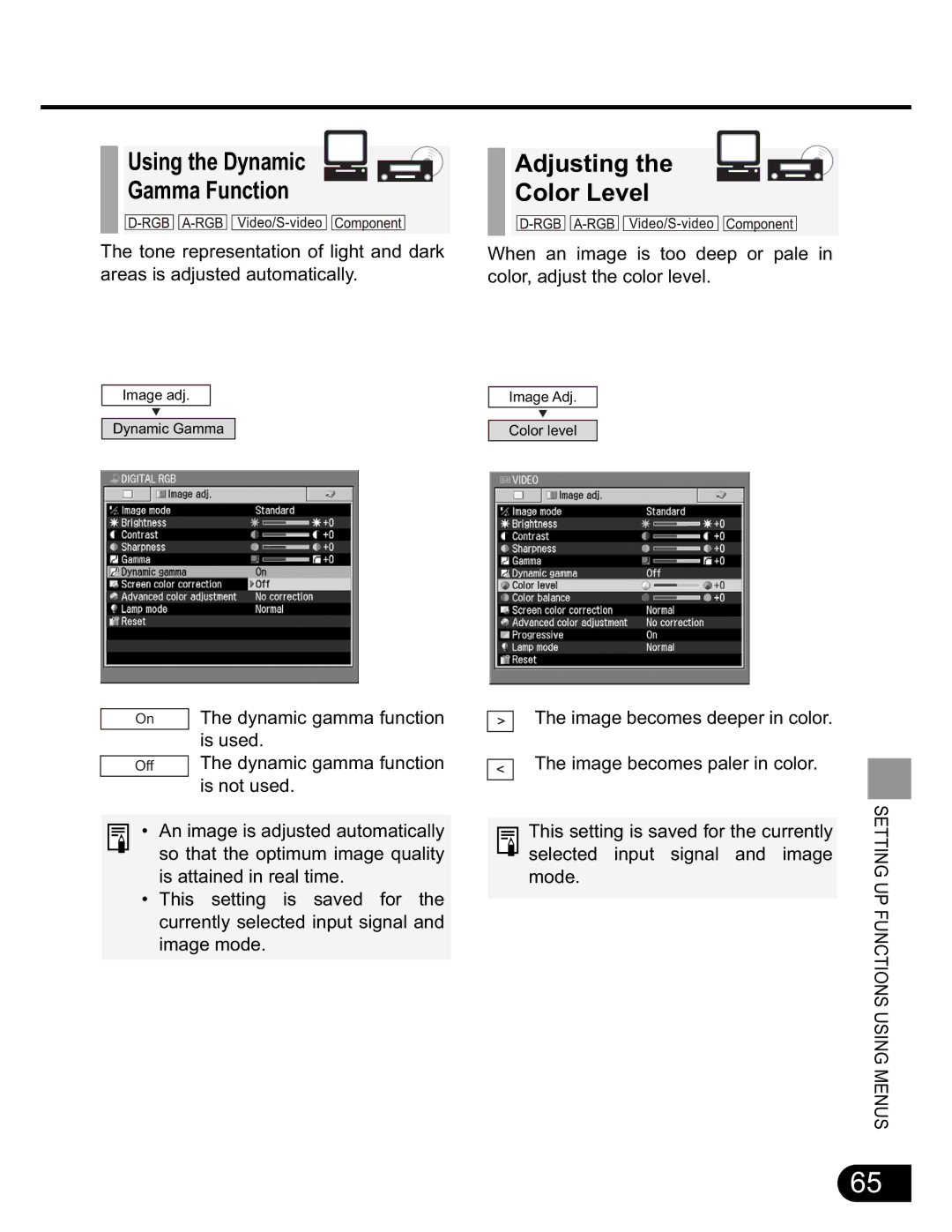 NEC SX50 user manual Adjusting the Color Level 