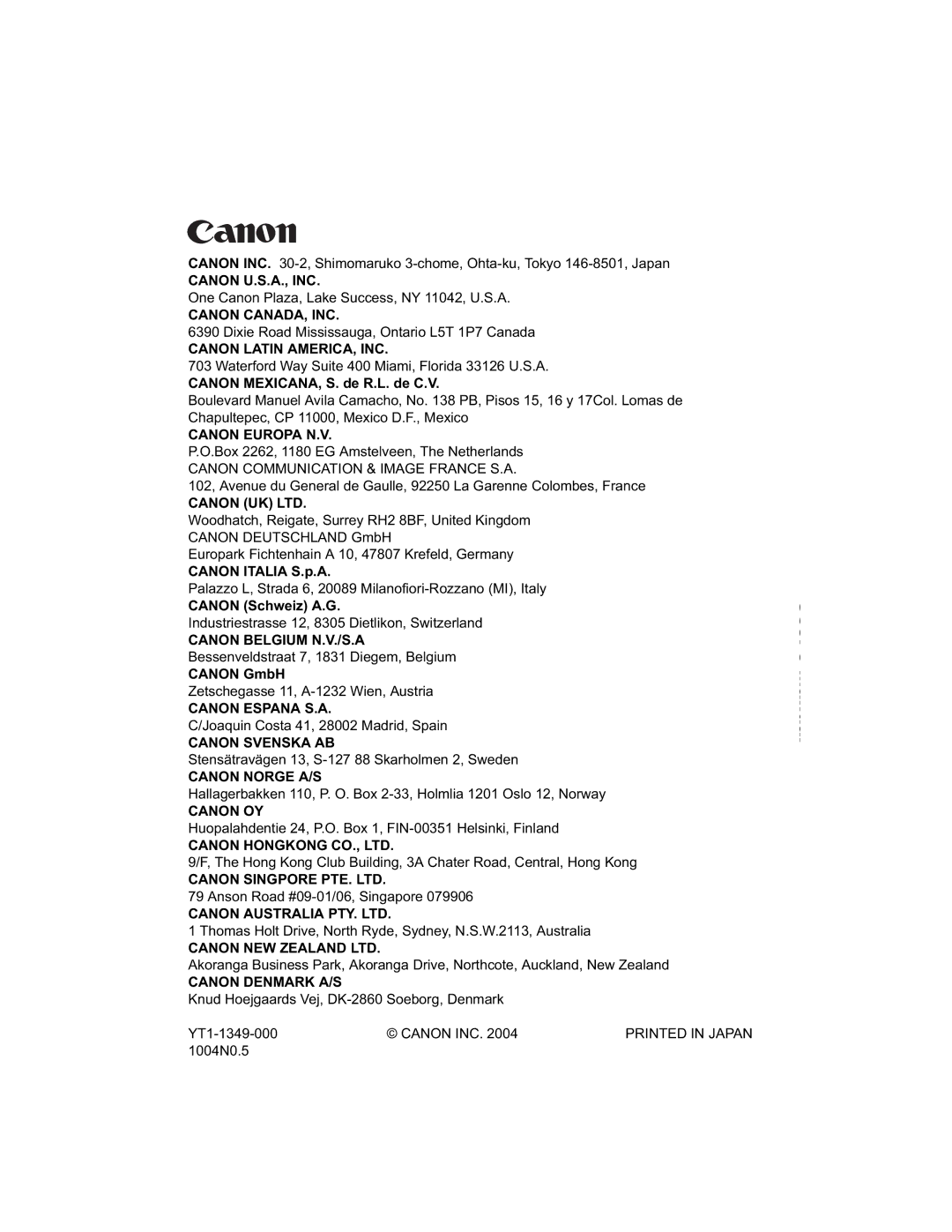 NEC SX50 user manual Canon U.S.A., INC 