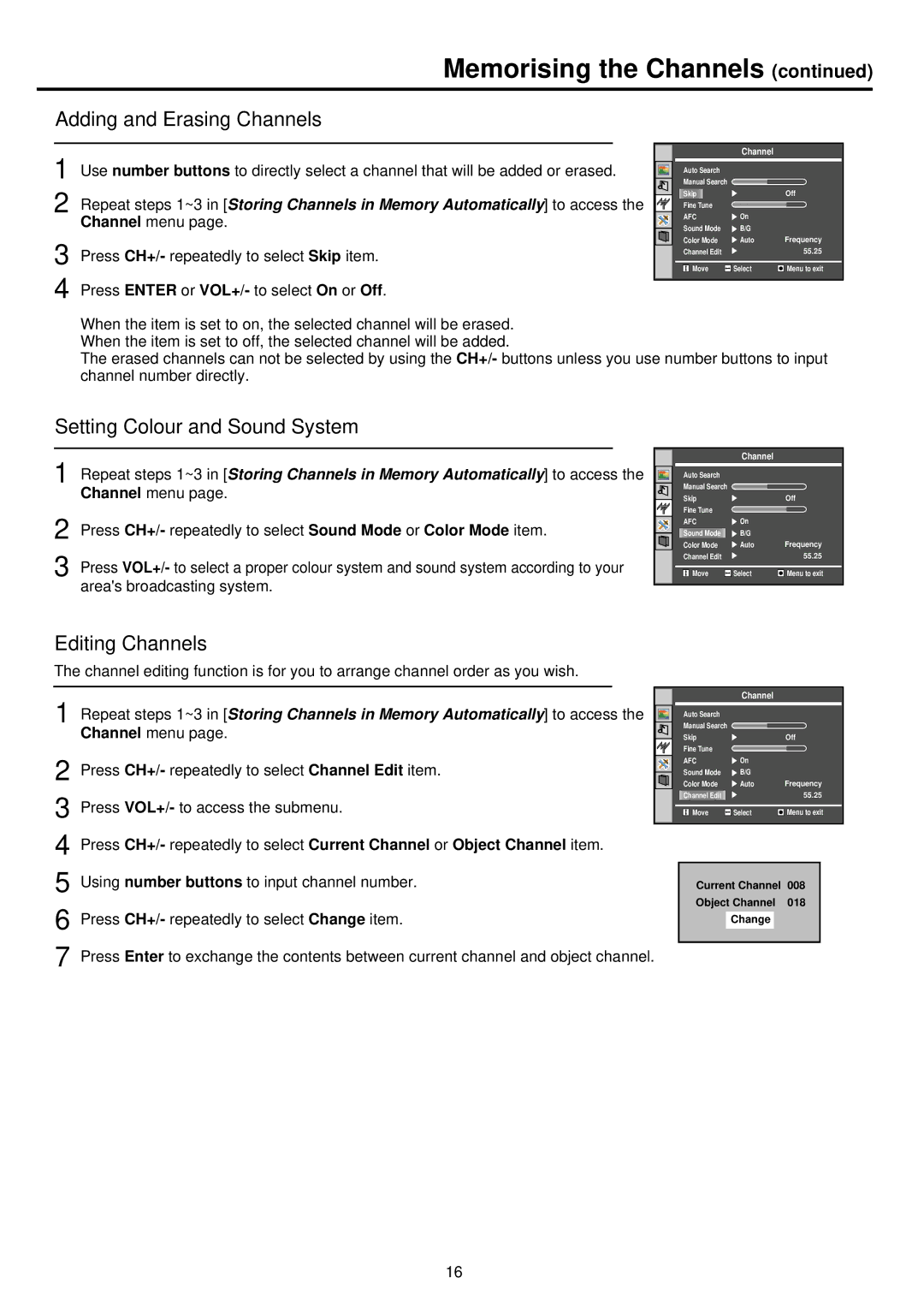 NEC TFTV515Y owner manual Adding and Erasing Channels, Setting Colour and Sound System, Editing Channels 