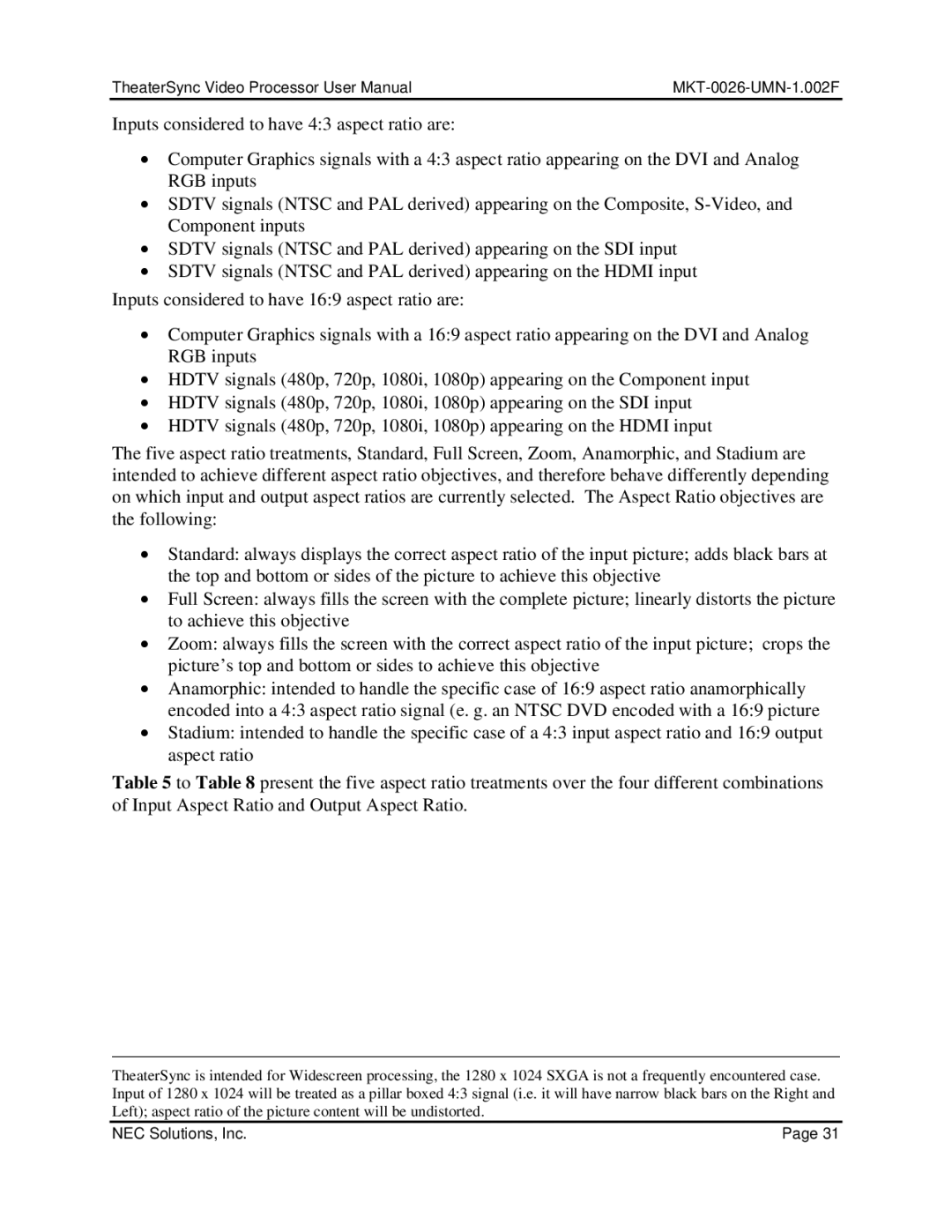 NEC TheaterSync Video Processor user manual MKT-0026-UMN-1.002F 