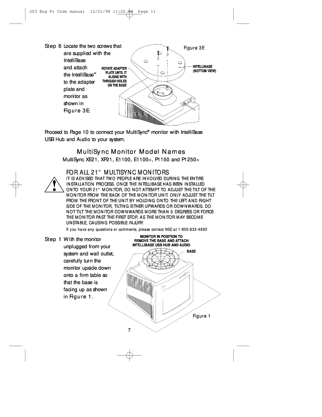 NEC USB user manual MultiSync Monitor Model Names, FOR ALL 21” MULTISYNC MONITORS, E, Figure 