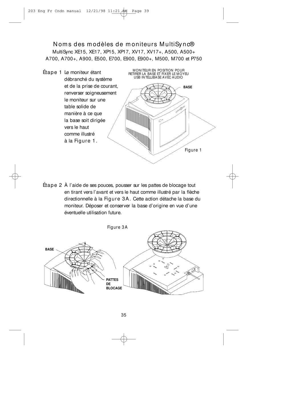 NEC USB user manual Base Pattes Blocage 