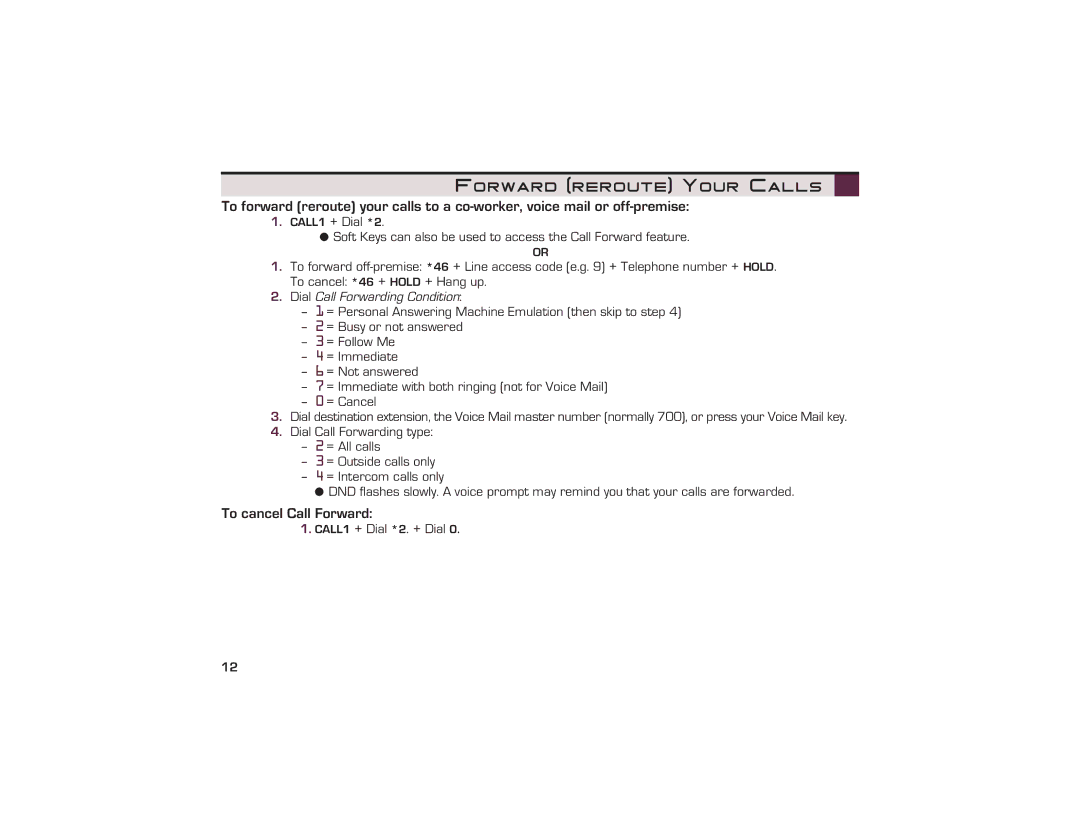 NEC UX5000 manual Forward reroute Your Calls, To cancel Call Forward 