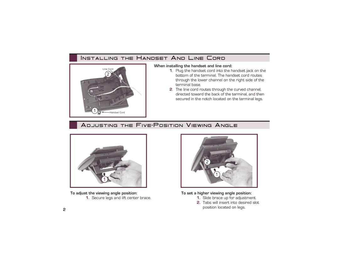 NEC UX5000 manual Installing the Handset And Line Cord, Adjusting the Five-Position Viewing Angle 