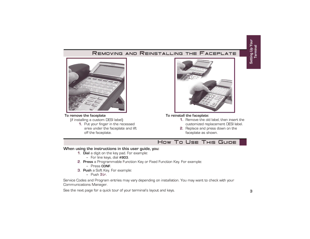 NEC UX5000 manual Removing and Reinstalling the Faceplate, How To Use This Guide 