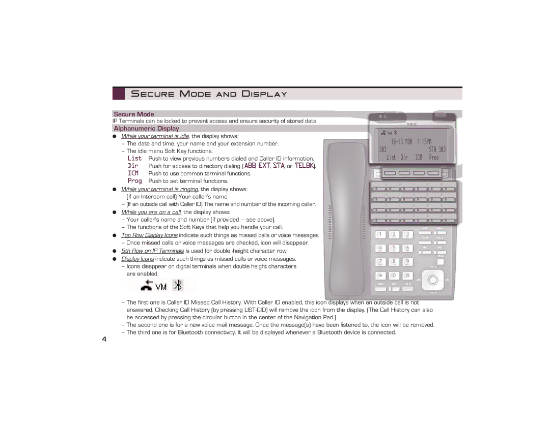 NEC UX5000 manual Secure Mode and Display, Alphanumeric Display 