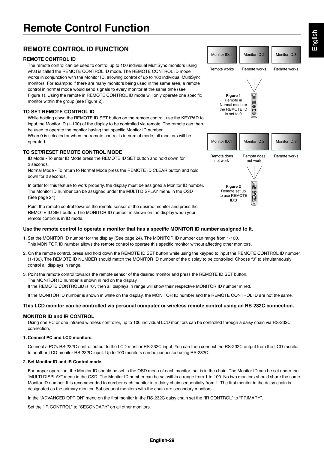 NEC V651, V551, V422 user manual Remote Control Function, English-29 