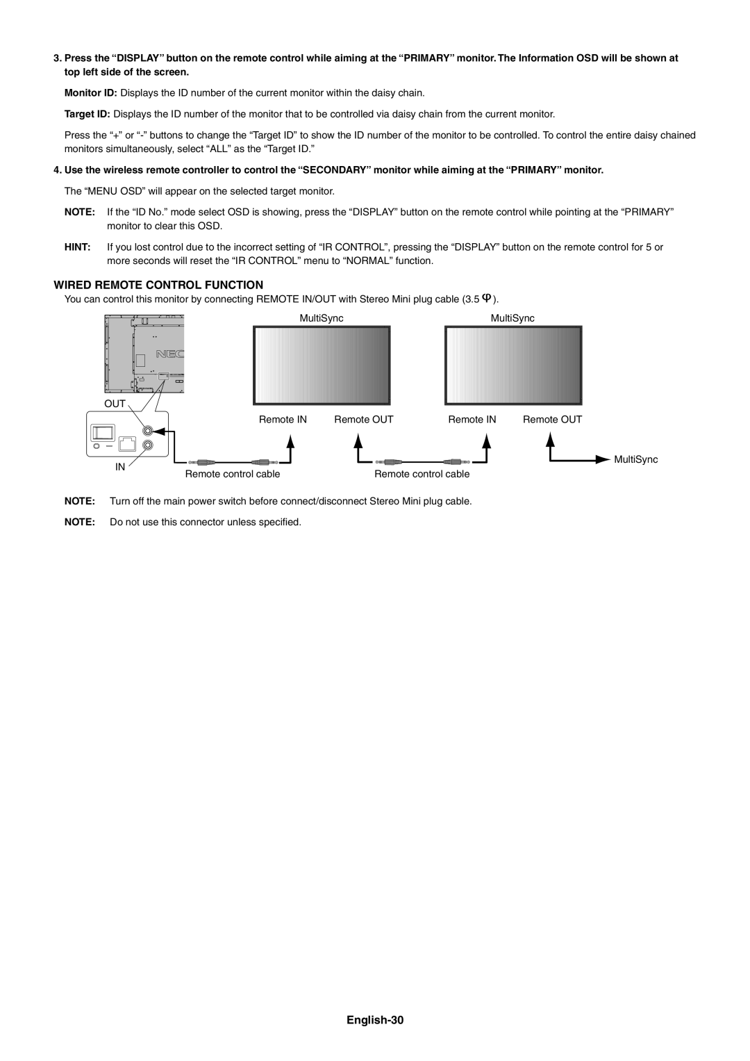 NEC V422, V551, V651 user manual English-30, Out 