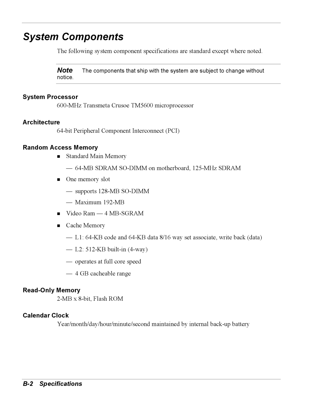 NEC Versa Series manual System Components, Specifications 