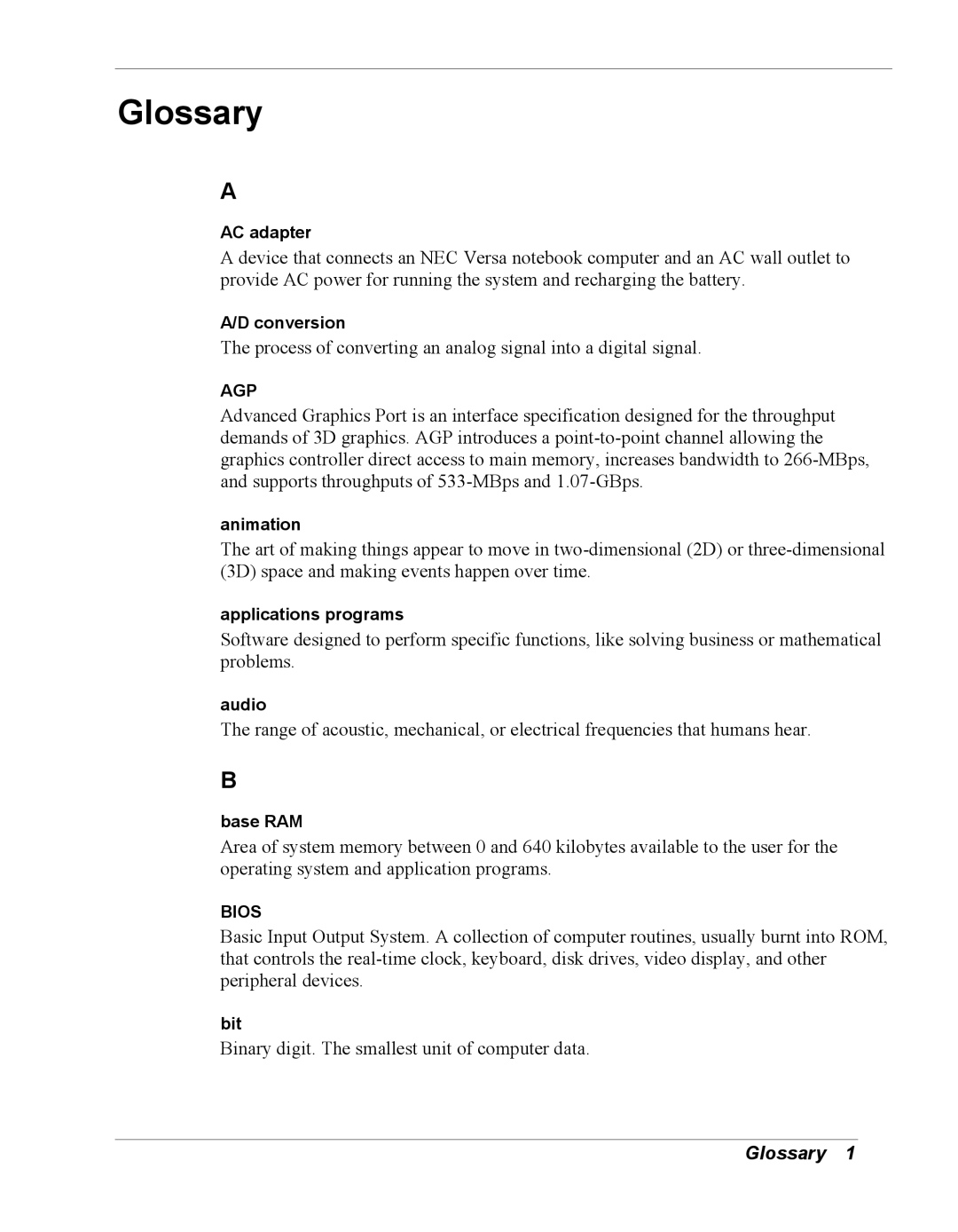 NEC Versa Series manual Glossary 