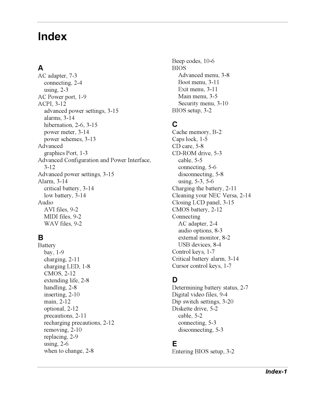 NEC Versa Series manual Index-1 