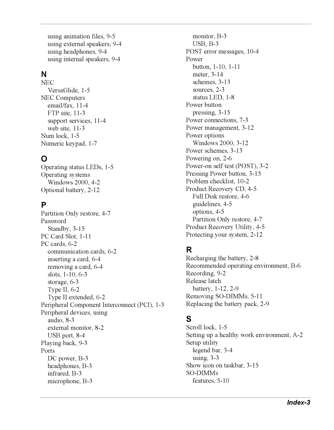 NEC Versa Series manual Index-3 