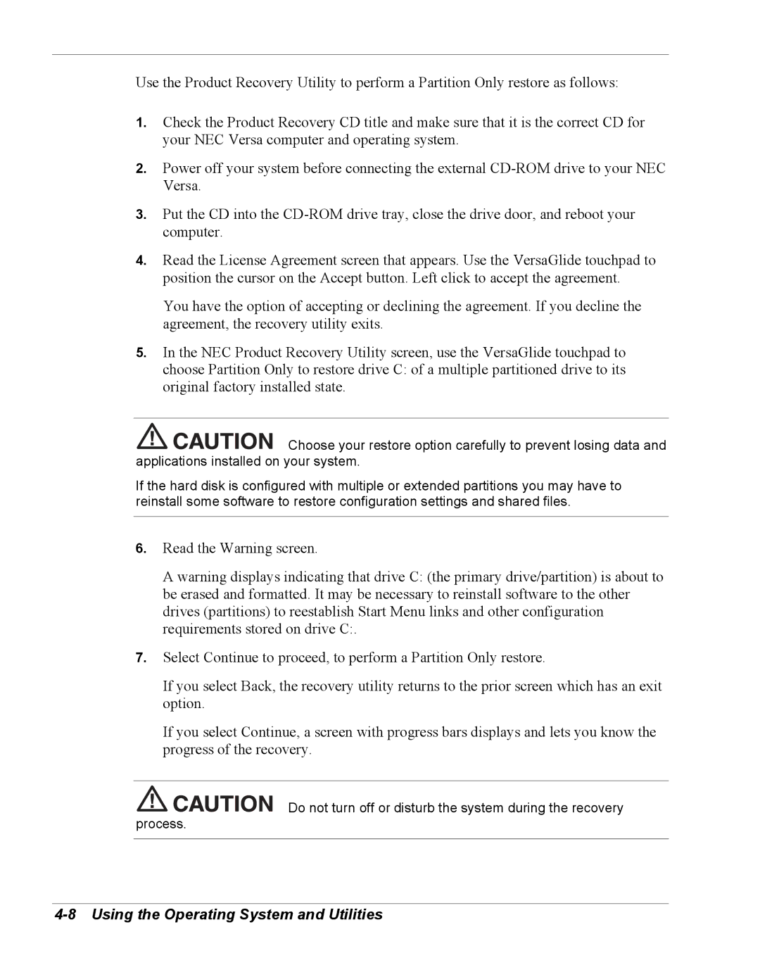 NEC Versa Series manual Using the Operating System and Utilities 