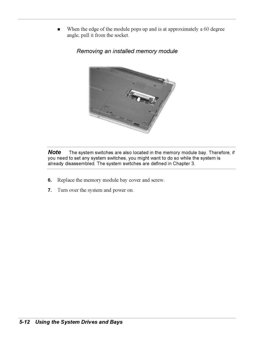 NEC Versa Series manual Removing an installed memory module 