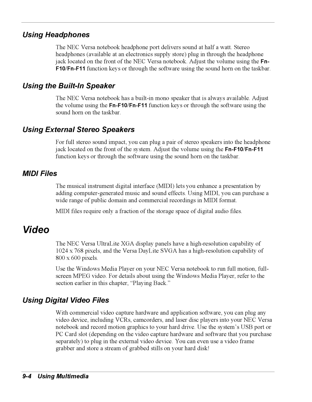 NEC Versa Series manual Video 