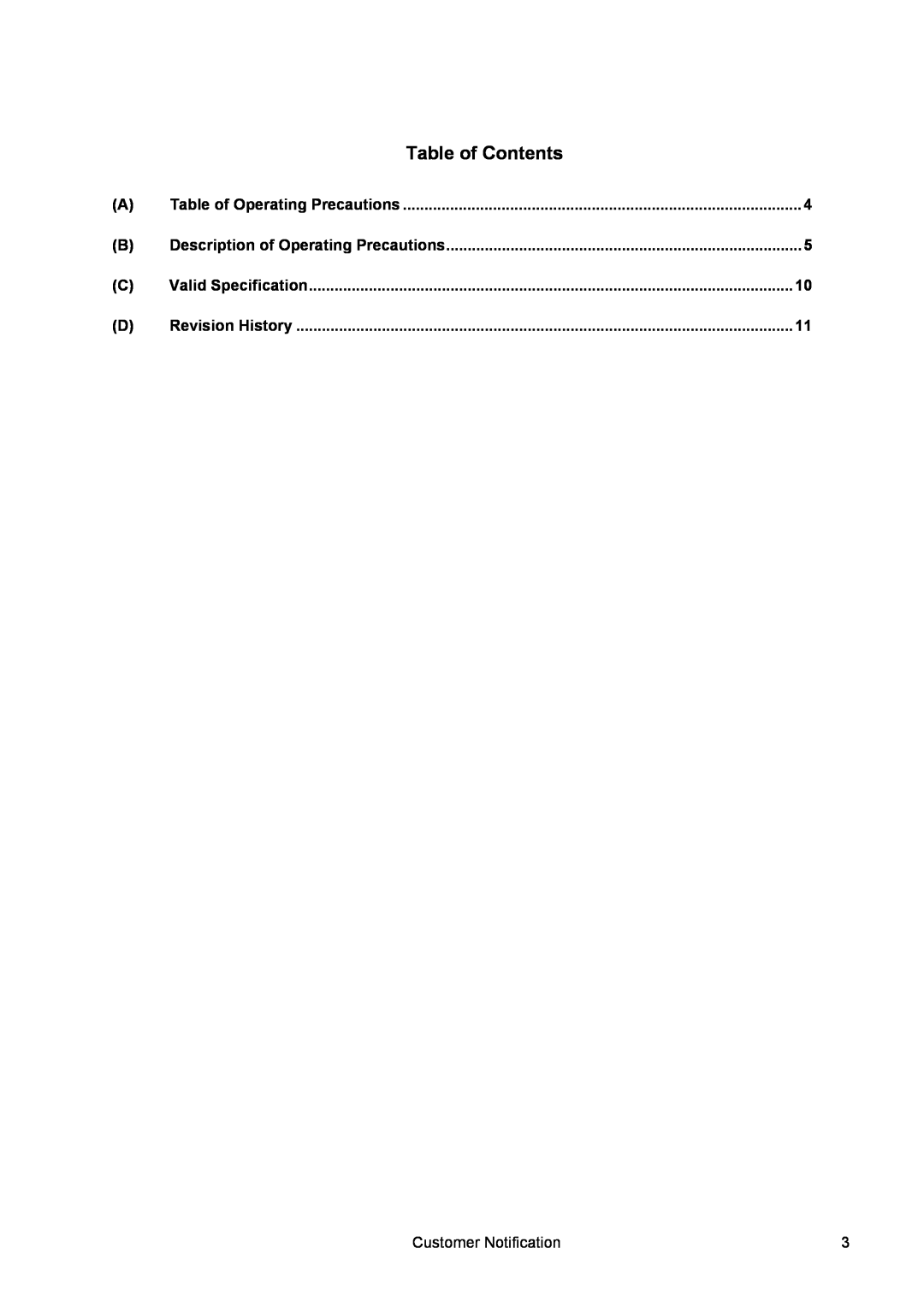 NEC VR4133 Table of Contents, Table of Operating Precautions, Description of Operating Precautions, Valid Specification 