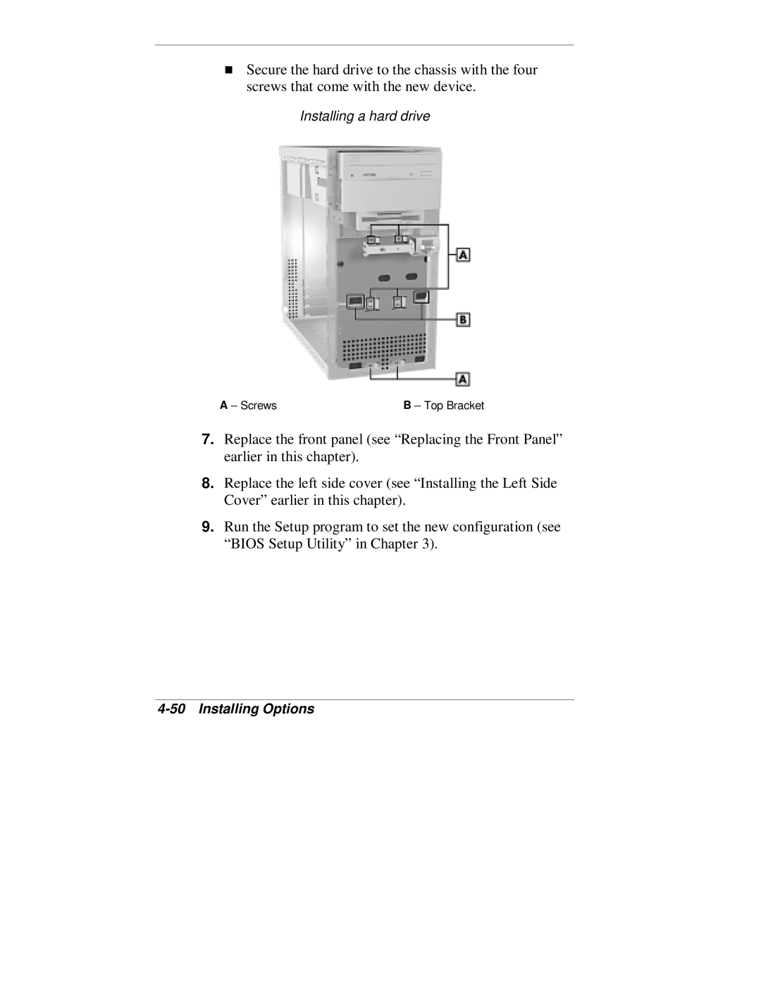 NEC VT 300 Series manual Installing a hard drive, 4-50Installing Options 