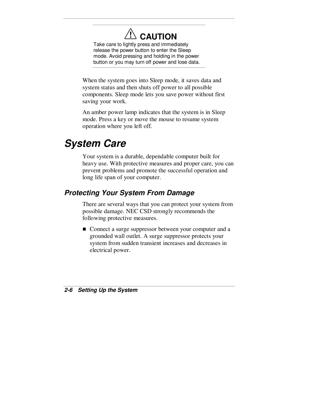 NEC VT 300 Series manual System Care, Protecting Your System From Damage 