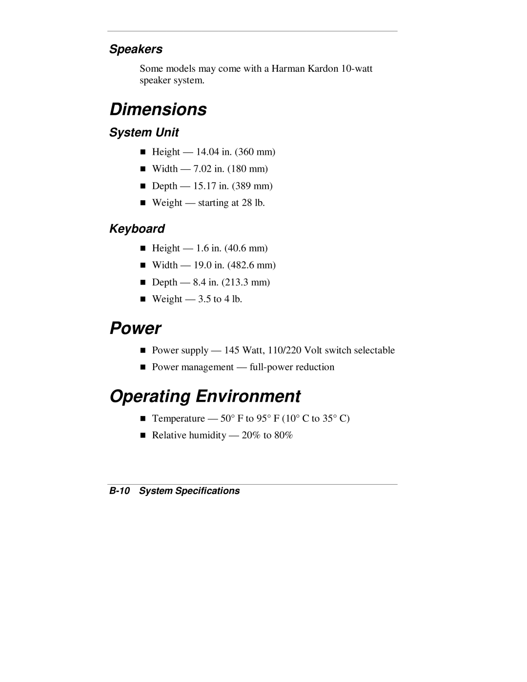 NEC VT 300 Series manual Dimensions, Power, Operating Environment 