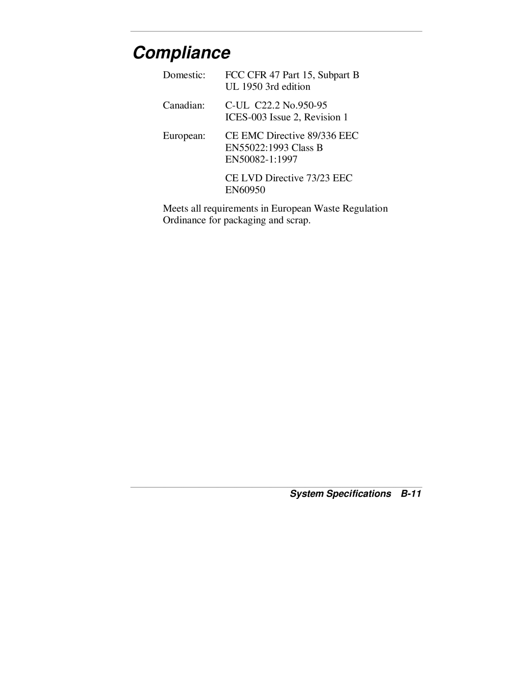 NEC VT 300 Series manual Compliance, System Specifications B-11 