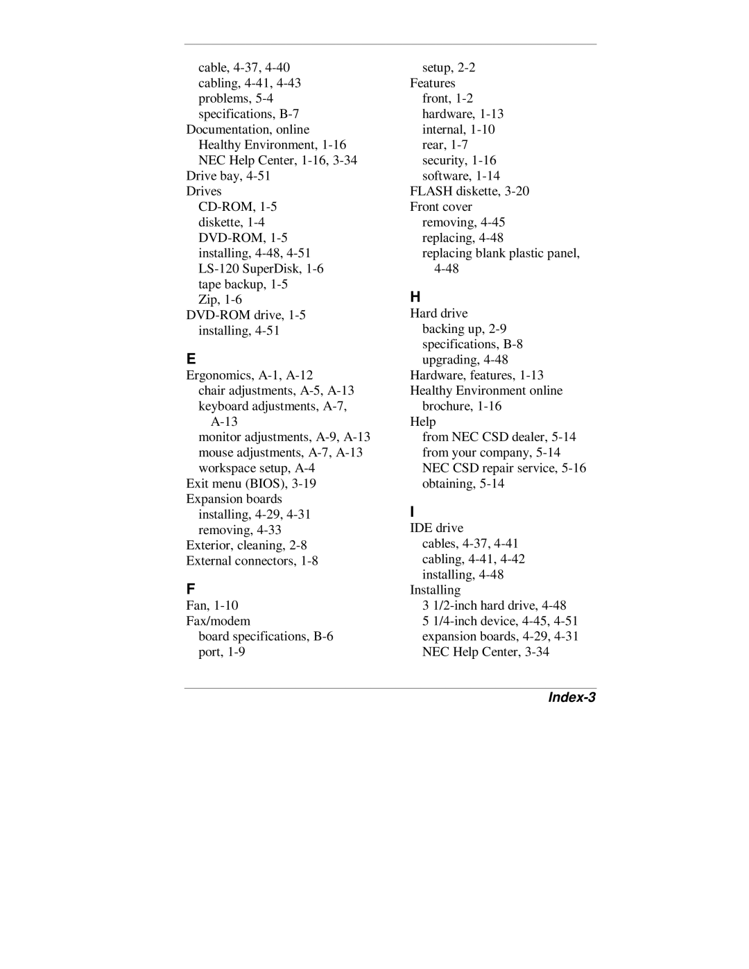 NEC VT 300 Series manual Index-3 