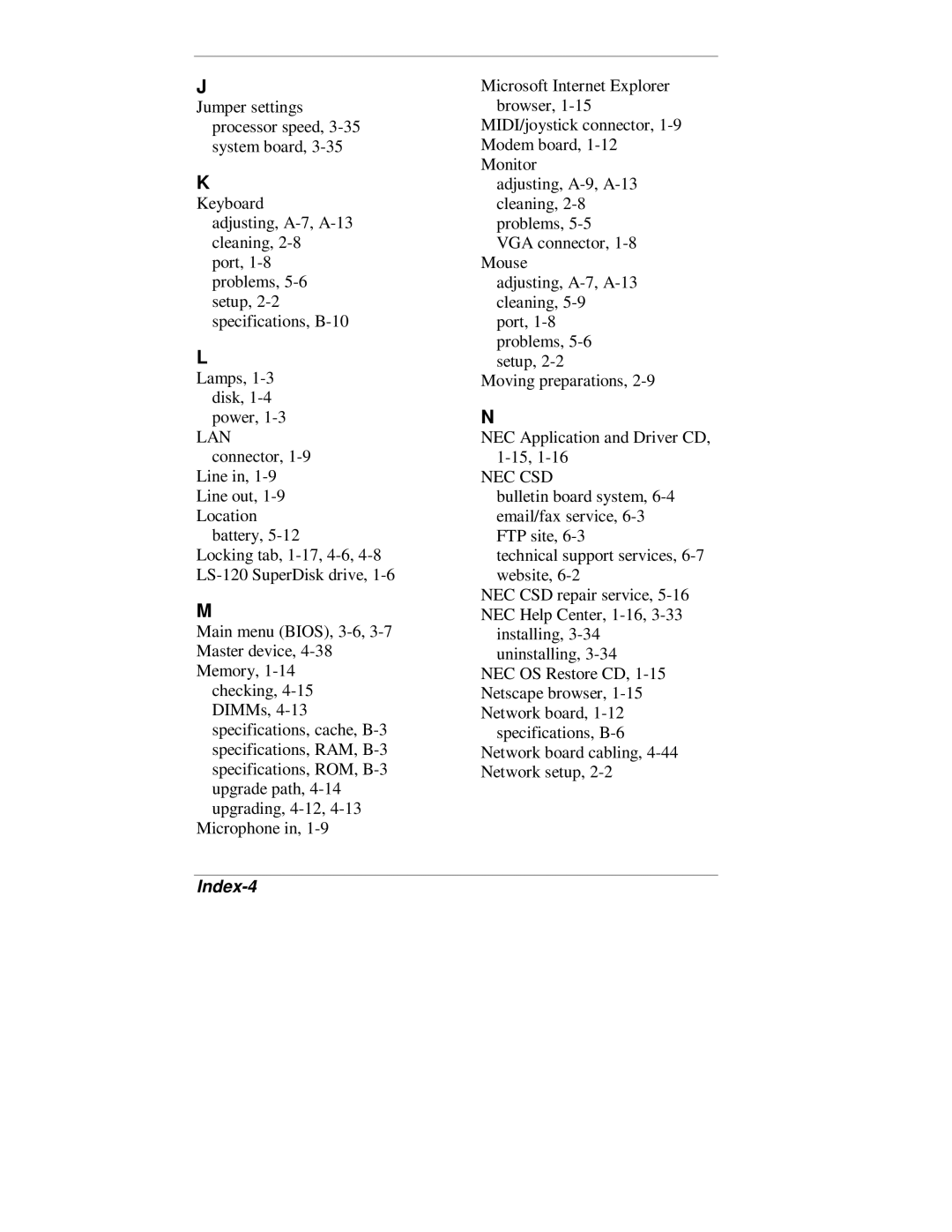 NEC VT 300 Series manual Nec Csd, Index-4 